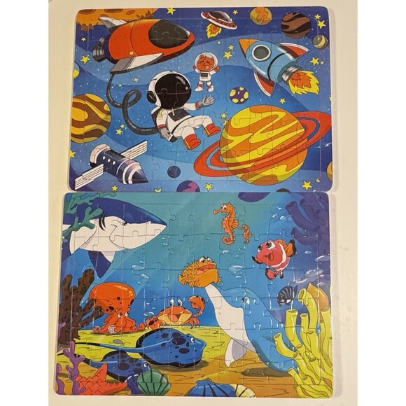 Wooden Jigsaw Puzzles Set Of 6 Children’s Ocean Farm Zoo Space Trucks Dinosaurs - Picture 3 of 5